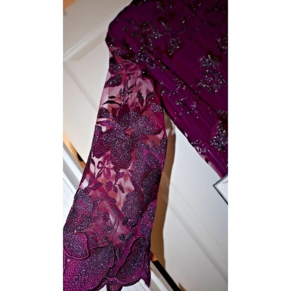 Alex Evenings Women Sz 14 Plum Purple Embroidered Sheer Overlay Midi Dress $219 - Picture 6 of 10